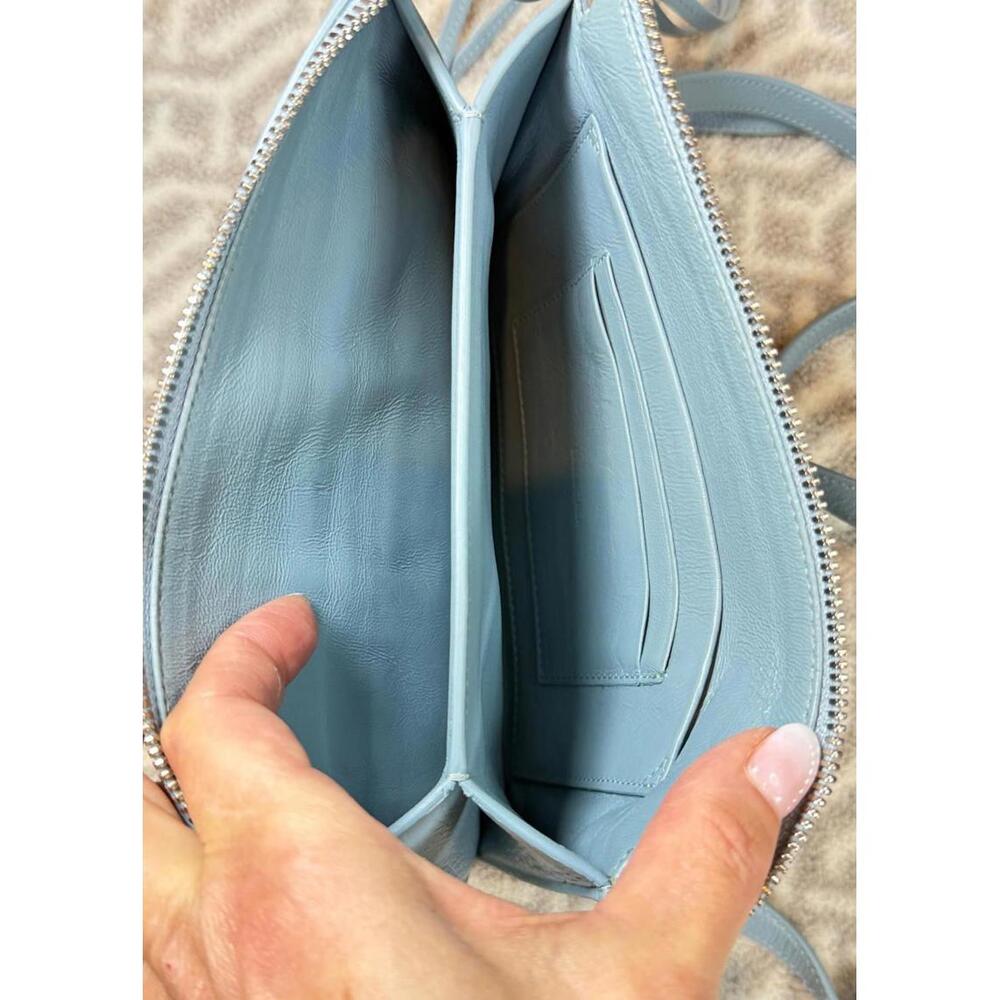 BALENCIAGA Blue Grey Pebbled Leather Neo Classic City Crossbody Clutch Bag - Picture 3 of 13
